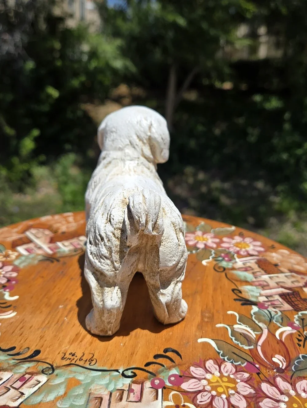 VTG Cast Iron Dog Figurine White Pekingese Shih Tzu Maltese Garden Statue Dog